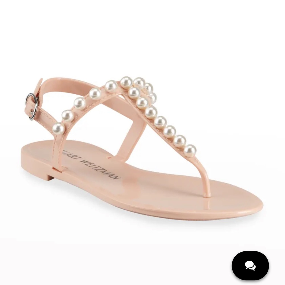 Stuart Weitzman “Goldie” Jelly Sandals with Pearly Stud Accents